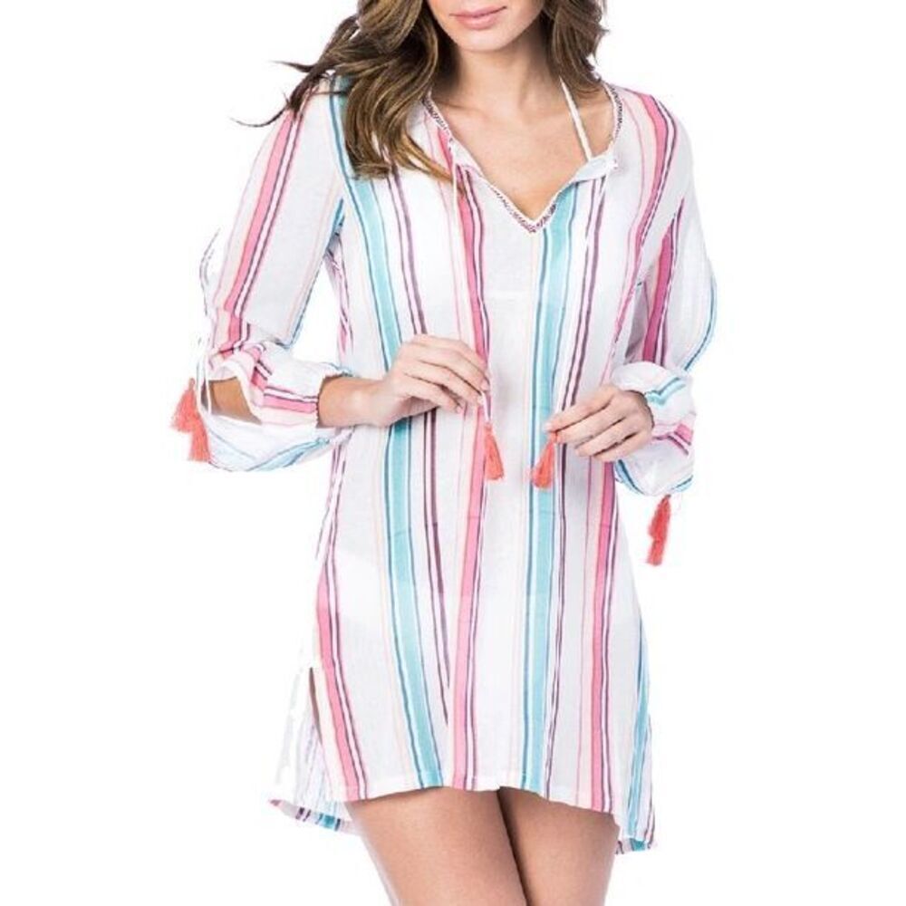 LA BLANCA | paradise passport striped white tunic XS